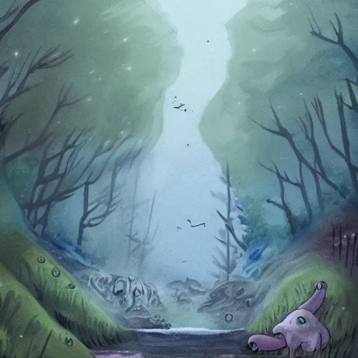 Image similar to magical tunnel inside the river and animals use it for crossing the river ,foggy ,dreamy , concept art trending on artstation, water color,