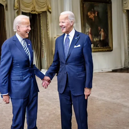 Image similar to A portrait photo of joe biden teams up with a teenage joe biden, perfect faces, 50 mm, award winning photography