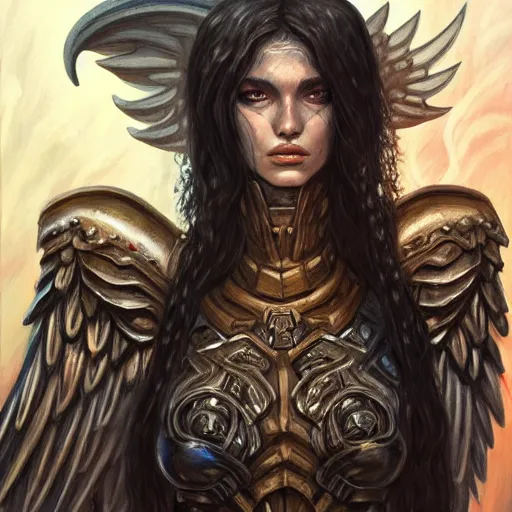 Prompt: portrait painting of a fallen angel paladin with big burnt, sharp focus, award - winning, trending on artstation, masterpiece, highly detailed, intricate. art by terese nielsen