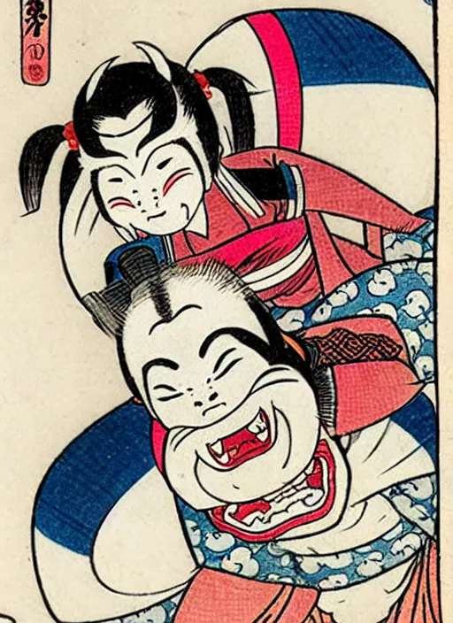 Prompt: harley quinn as a yokai illustrated by kawanabe kyosai and toriyama sekien