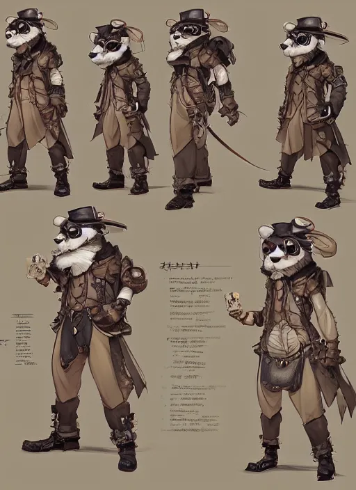 Image similar to a steampunk panda, character concept, character reference sheet. By Makoto Shinkai, Stanley Artgerm Lau, WLOP, Rossdraws, James Jean, Andrei Riabovitchev, Marc Simonetti, krenz cushart, Sakimichan, trending on ArtStation, digital art.