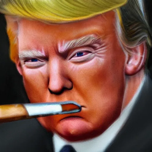 Image similar to a high quality photo of donald trump smoking a cigar, ultra realistic, artstation, cgsociety