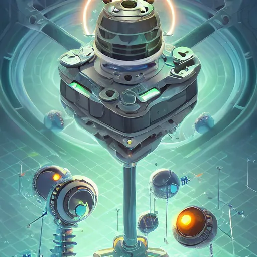 Prompt: isometric scientifically accurate microscopic robotic virus attacking organic biological cell by tyler edlin and petros afshar and christopher balaskas and marius borgeaud and kiliain eng, atomic age maximalist, art nouveau, well proportioned, highly detailed