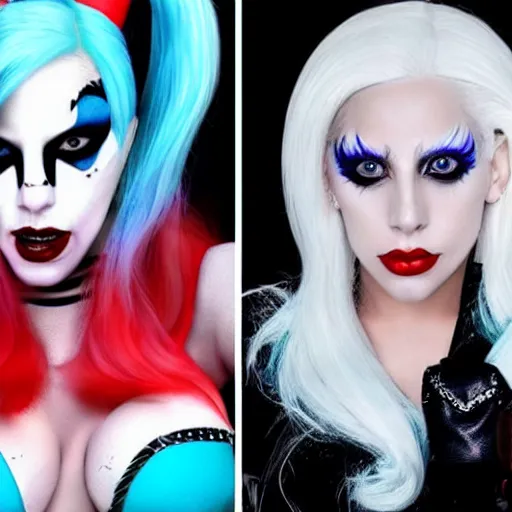 Image similar to lady gaga as harley quinn 4 k detailed super realistic