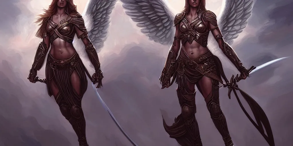 Prompt: female angel warrior. digital art, detailed by magali villeneuve