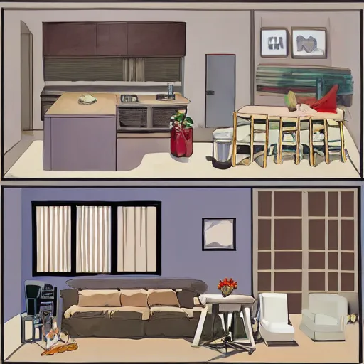 Image similar to seinfeld apartment, by pascal blanche