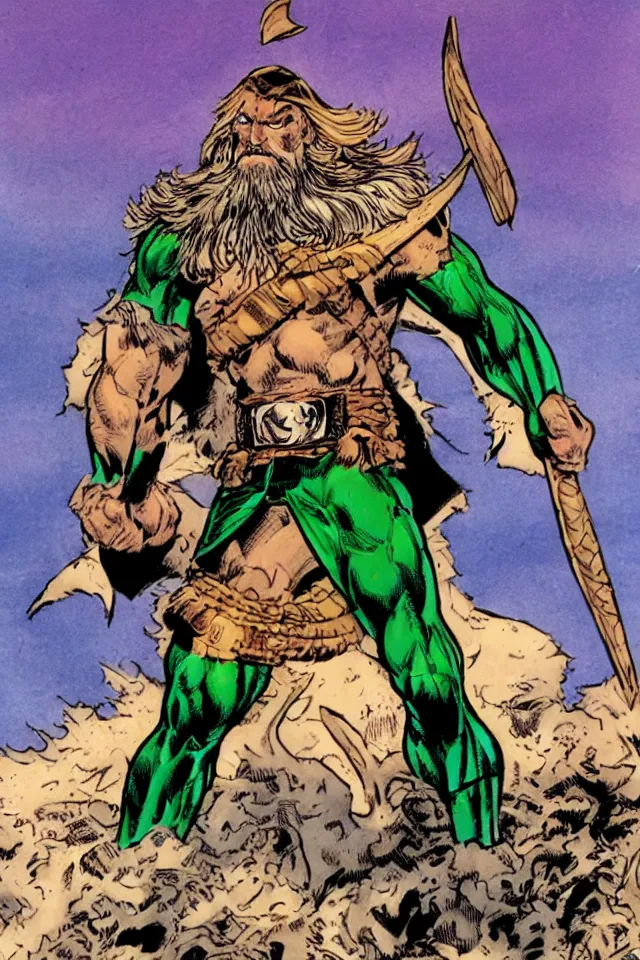 Image similar to a viking superhero in the style of alan davis