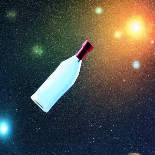 Image similar to A Vodka Bottle flying on the universe, 8K, Ultra Detailed, Very Impressive, smooth and sharp focus