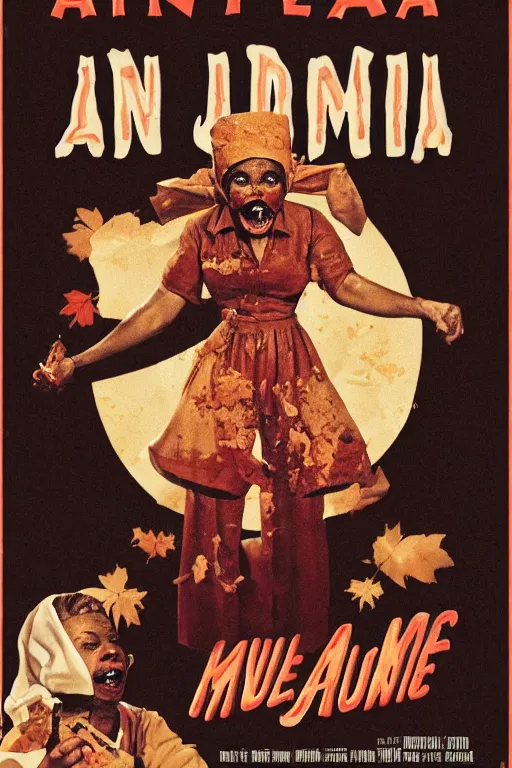 Image similar to aunt jemima covered in maple syrup horror movie cinematic