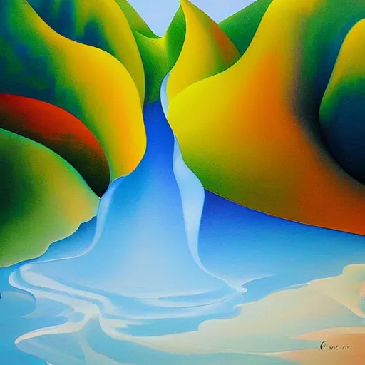 Image similar to fountain, georgia o'keefe painting, romantic, feminine, curvy