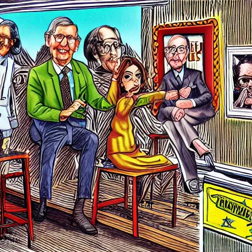 Image similar to The Artwork of R. Crumb and his Cheap Suit Mitch McConnell and Nancy Pelosi, pencil and colored marker artwork, trailer-trash lifestyle