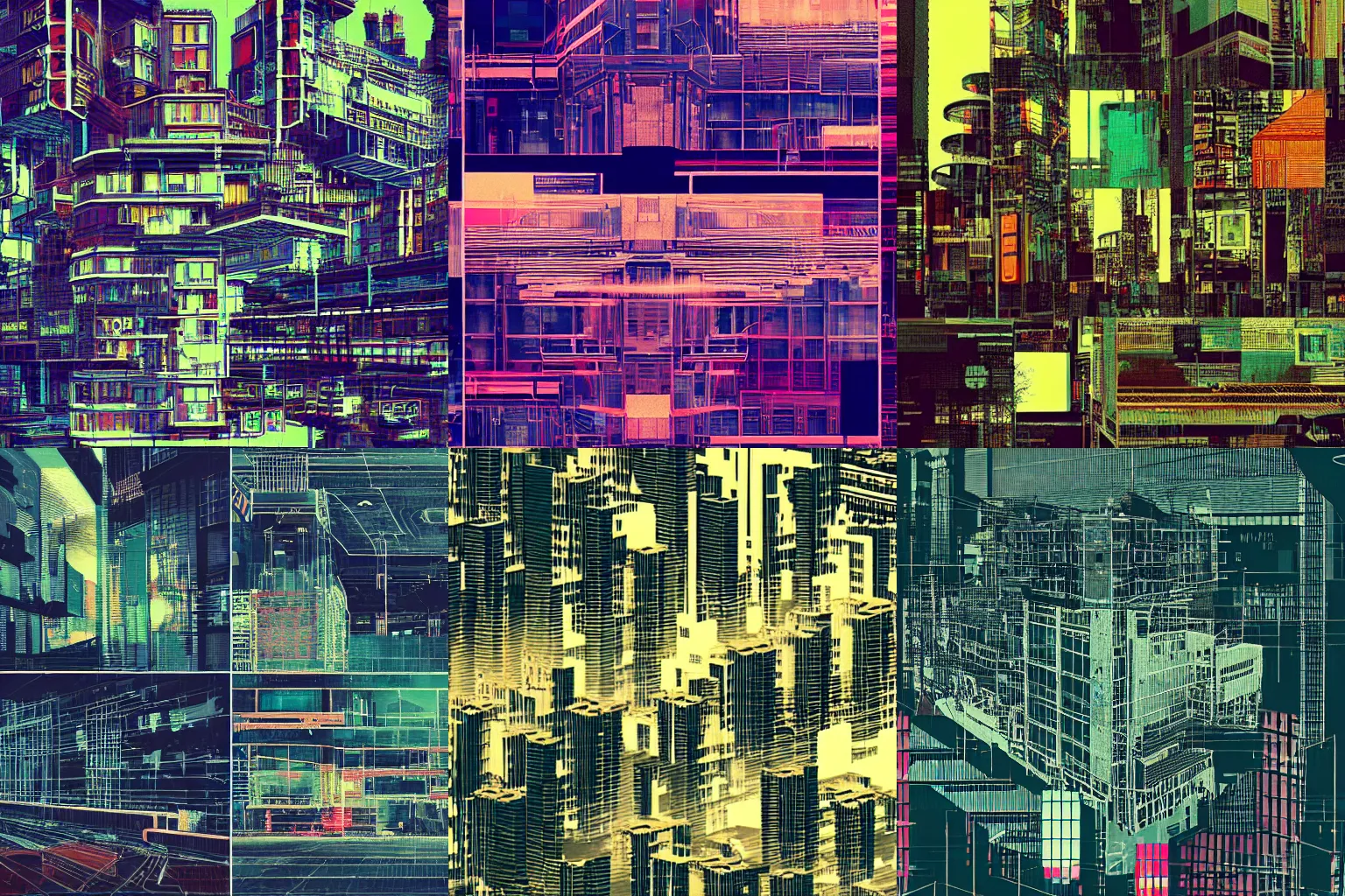 Prompt: architecture collage by atelier olschinsky, cyberpunk,( city map), x-ray photography, high contrast, oversaturated