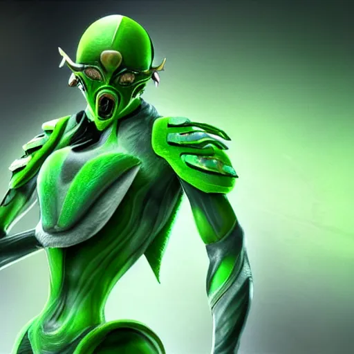 Image similar to a green yoshimitsu from the future, hyperrealistic