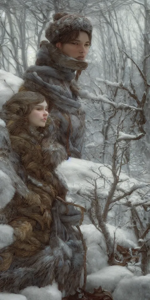 Prompt: winter, masterpiece by Edgar Maxence and Ross Tran and Michael Whelan, 8k, octane render