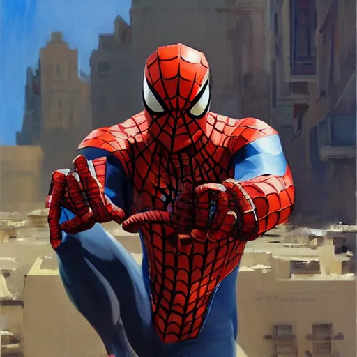 Image similar to greg manchess portrait painting of lightpartially armored spiderman as overwatch character, medium shot, asymmetrical, profile picture, organic painting, sunny day, matte painting, bold shapes, hard edges, street art, trending on artstation, by huang guangjian, gil elvgren, ruan jia, greg rutkowski, gaston bussiere
