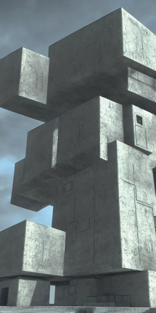 Image similar to a brutalist temple building from the halo universe