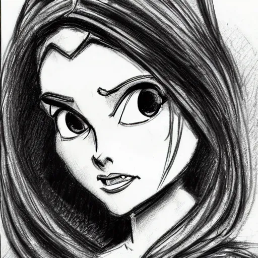 Image similar to milt kahl sketch of princess padme from star wars episode 3 with hair tendrils