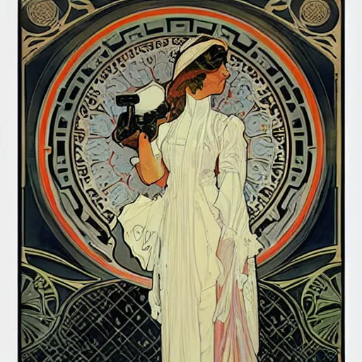 Prompt: Darth Vader helmet , elegant art nouveau poster by Alphonse Mucha, james gurney