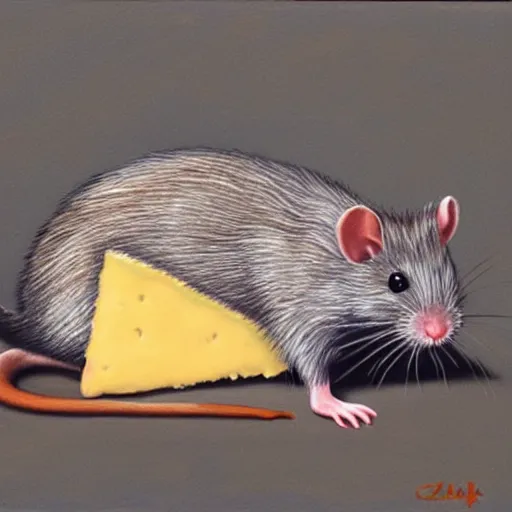 Image similar to realistic painting of a rat with cheese