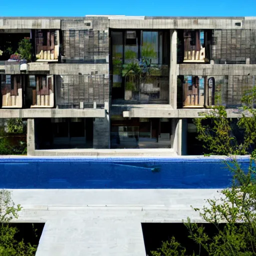 Prompt: habitat 6 7 in the desert, biophilia mood, pool, garden, highly detailed, cinematic, photorealistic,