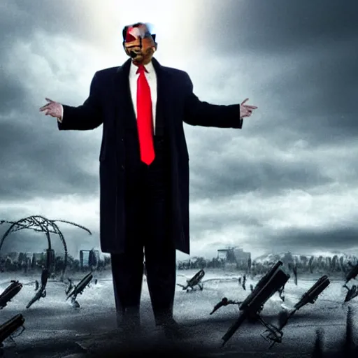 Prompt: donald trump in award winning apocalyptic sci fi film, movie scene, 8 k hd,