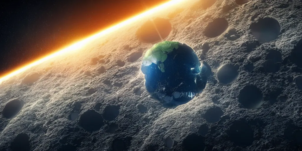 Prompt: view from 2 5 0 million miles in distance. a an epic depiction of the planet earth broken apart into 2 pieces, floating in space. dramatic lighting, highly coherent, highly detailed, epic, digital art, fifth element, dystopian, octane 3 d render.