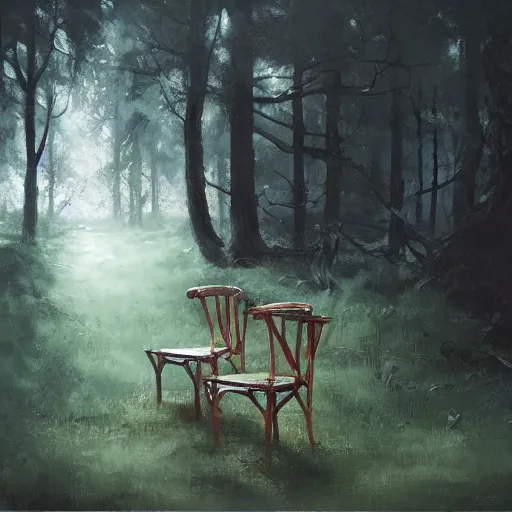 Prompt: chair in the forest wenjun lin