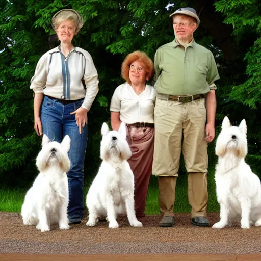 Prompt: a family of west highland terriers in the style of norman rockwell