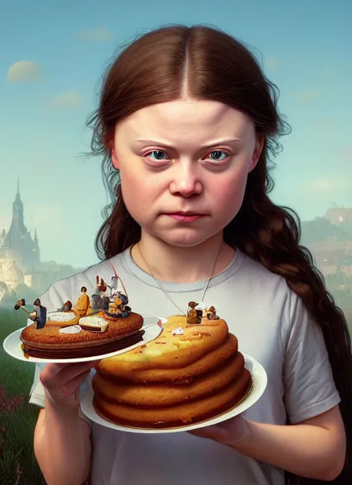 Prompt: highly detailed closeup portrait of greta thunberg eating cakes, stephen bliss, unreal engine, greg rutkowski, ilya kuvshinov, ross draws, tom bagshaw, tom whalen, alphonse mucha, nicoletta ceccoli, mark ryden, earl norem, global illumination, god rays, detailed and intricate environment