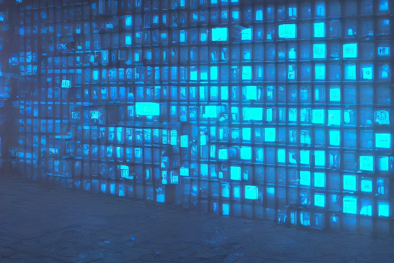 Image similar to single Cyberpunk Intricate black and neon blue cube no background 4K 3D render desktopography HD Wallpaper digital art