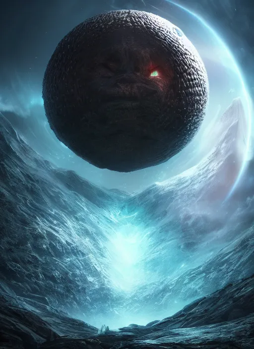 Image similar to planet with a face, ultra detailed fantasy, elden ring, realistic, dnd character portrait, full body, dnd, rpg, lotr game design fanart by concept art, behance hd, artstation, deviantart, global illumination radiating a glowing aura global illumination ray tracing hdr render in unreal engine 5