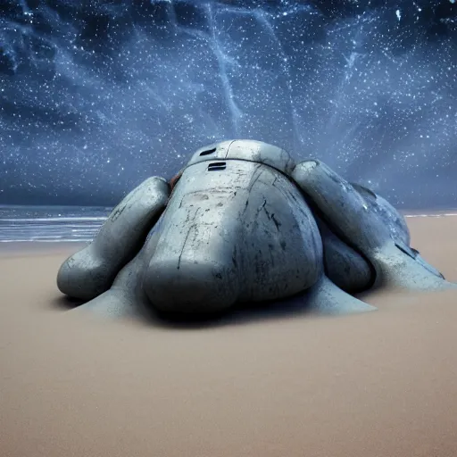 Image similar to 8 k hd detailed octane render of an alien spaceship crashed on a beach