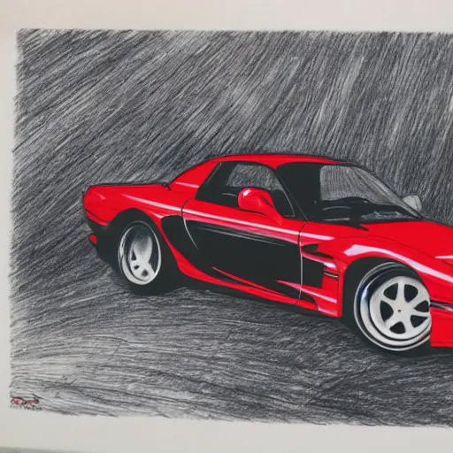 Image similar to pen ink drawing black red 1999 FD RX-7 Shuichi Shigeno and Michiharu Kusunoki