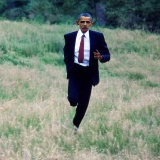 Image similar to Found footage of Obama chasing a hiker, 1986