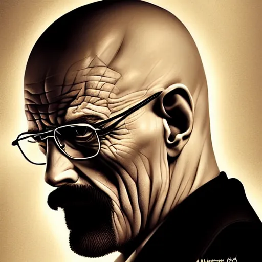 Prompt: Walter White mad and bald by Artgerm and Greg Rutkowski, intricate, elegant, highly detailed, digital painting