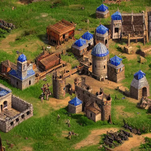 Image similar to photoreal, age of empires two, isometric view of medieval town, 4k, high detail,