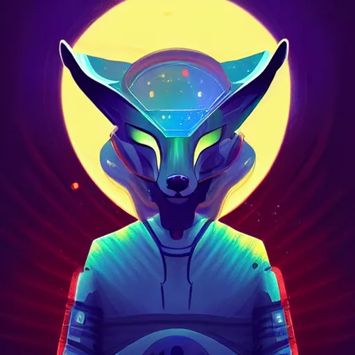 Image similar to a space fox, portrait, sci fi style, modern look, digital art, traveling through time and space, expressive lighting, aura