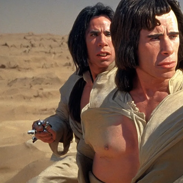 Prompt: Confused john travolta from pulp fiction, on tatooine