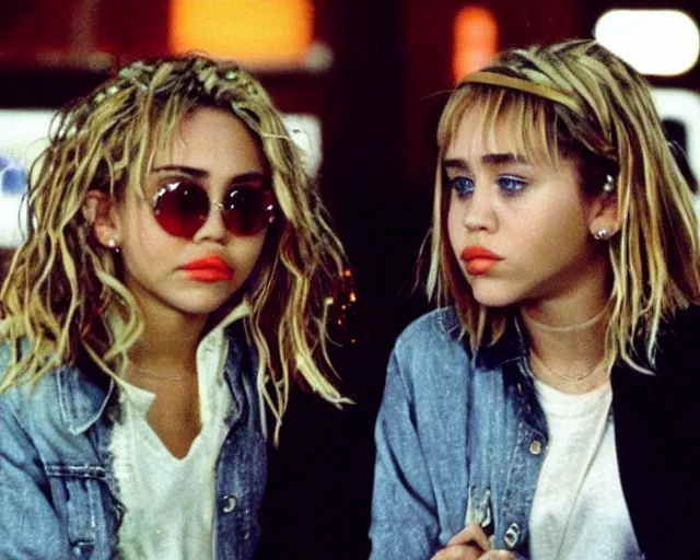 Image similar to miley cyrus as mary kate and ashley olsen in two of a kind, 2001, cdx