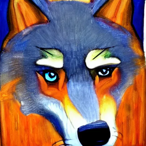 Image similar to retarded wolf portrait, expressionism