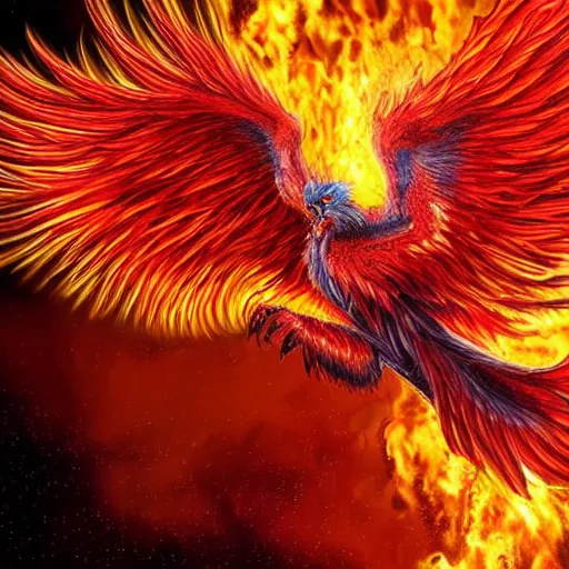 Prompt: hyperdetailed image of a phoenix with its full body flaming and wings spread 8 k extremely detailed hd hyperrealism fiery extremely accurate uncanny realistic