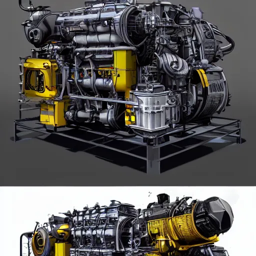 Prompt: highly detailed 2 mw cat diesel generator, concept art, character art, studio lightning, bright colors, intricate, masterpiece, photorealistic, hyperrealistic, sharp focus, high contrast, artstation hq, deviantart trending, 4 k uhd, unreal engine 5