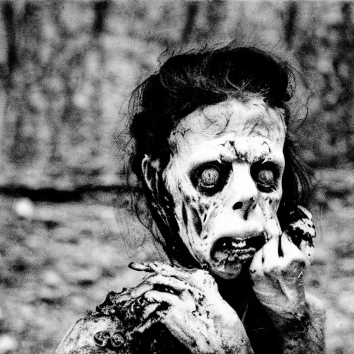 Image similar to real life irradiated undead acute radiation sickness flaking, melting, rotting skin 1950s nuclear wasteland black and white award winning photo highly detailed, highly in focus, highly life-like, facial closeup taken on Arriflex 35 II, by stanley kubrick