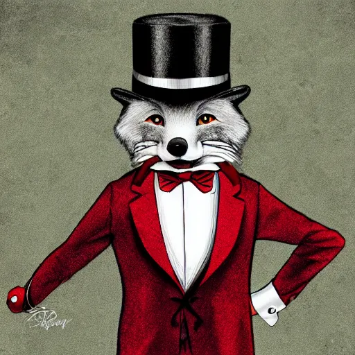 Image similar to an anthropomorphic red fox in a fancy suit, top hat and a monocle, digital art, by Disney