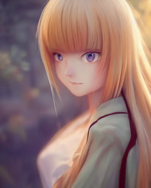 Prompt: Alice by Zeronis and Avetetsuya Studios and Andrew Khok and Yi Qiang Cao and Mitsu Art, Alicization, flowing blonde hair, anime, symmetrical face, blue eyes, elegant, sunset, trending on artstation, artstationHD, artstationHQ, patreon, 4k, 8k, unreal engine, exquisite detail, sharp focus, beautiful