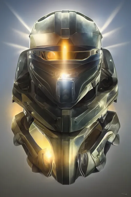 Image similar to robot ninja mask helmet halo master chief radiating a glowing aura global illumination ray tracing hdr fanart arstation by ian pesty and katarzyna da „ bek - chmiel