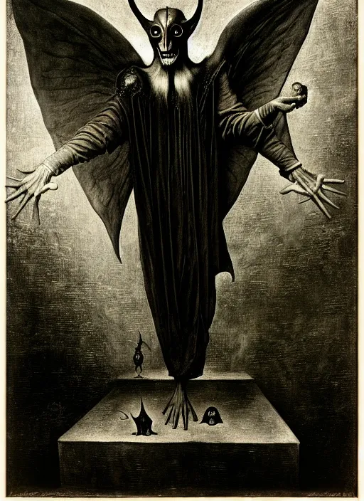 Prompt: photograph of mephistopheles by hieronymus bosch, joel peter witkin, misha gordin, gustave dore, matte painting