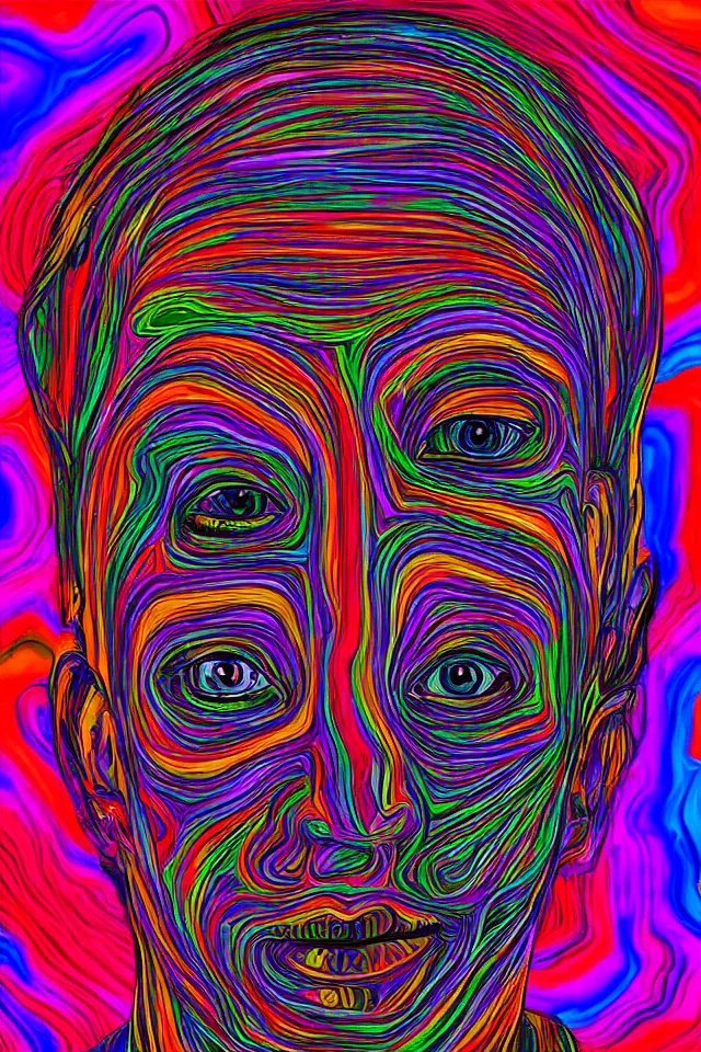 Prompt: hollow face portrait, stunning psychedelic background