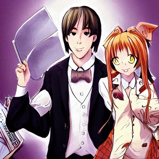 Image similar to Saul Goodman with his anime catgirl wife, trending on Pixiv