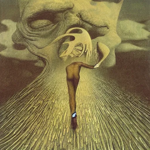 Image similar to illustrated by zdzisław beksinski and van gogh